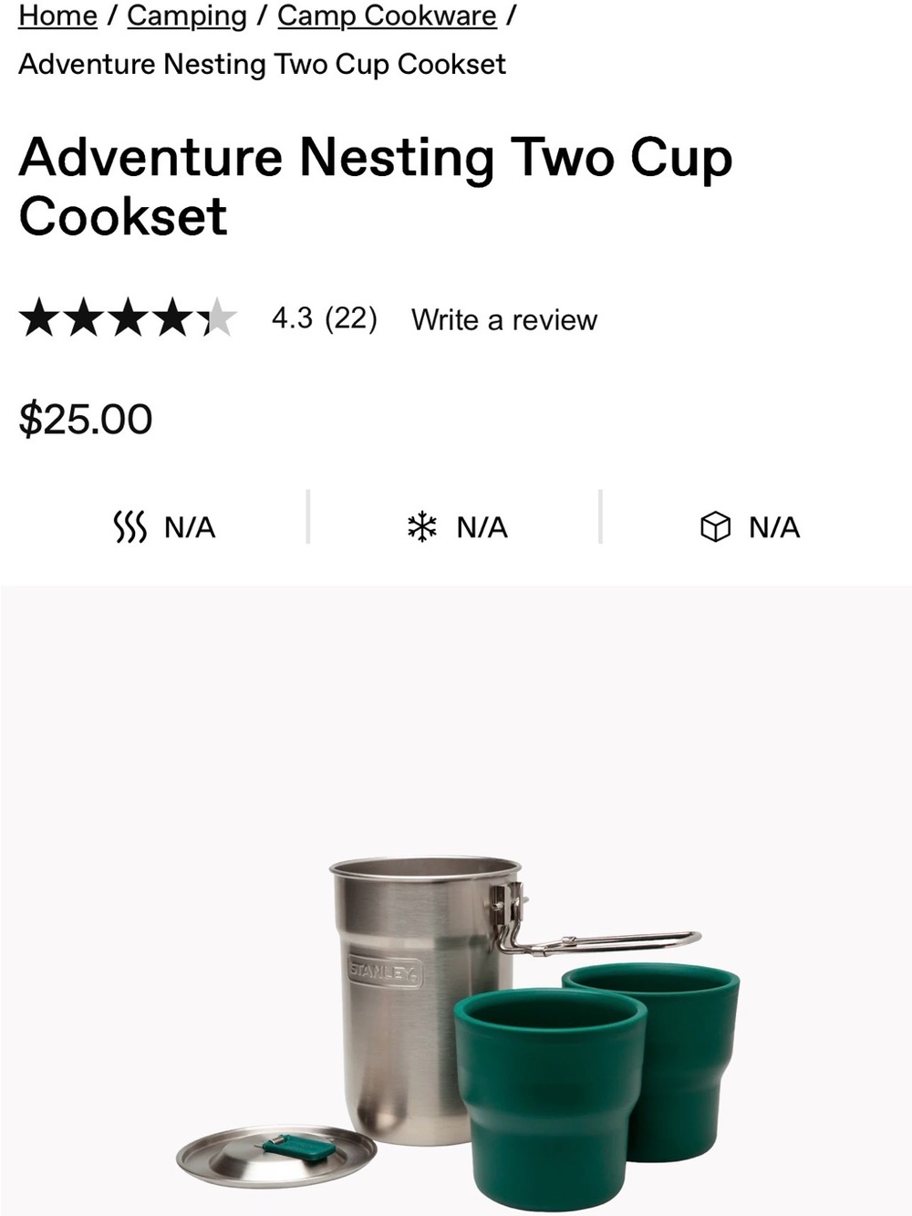 Stanley stainless steel pot with locking handles and 2 nesting cups.